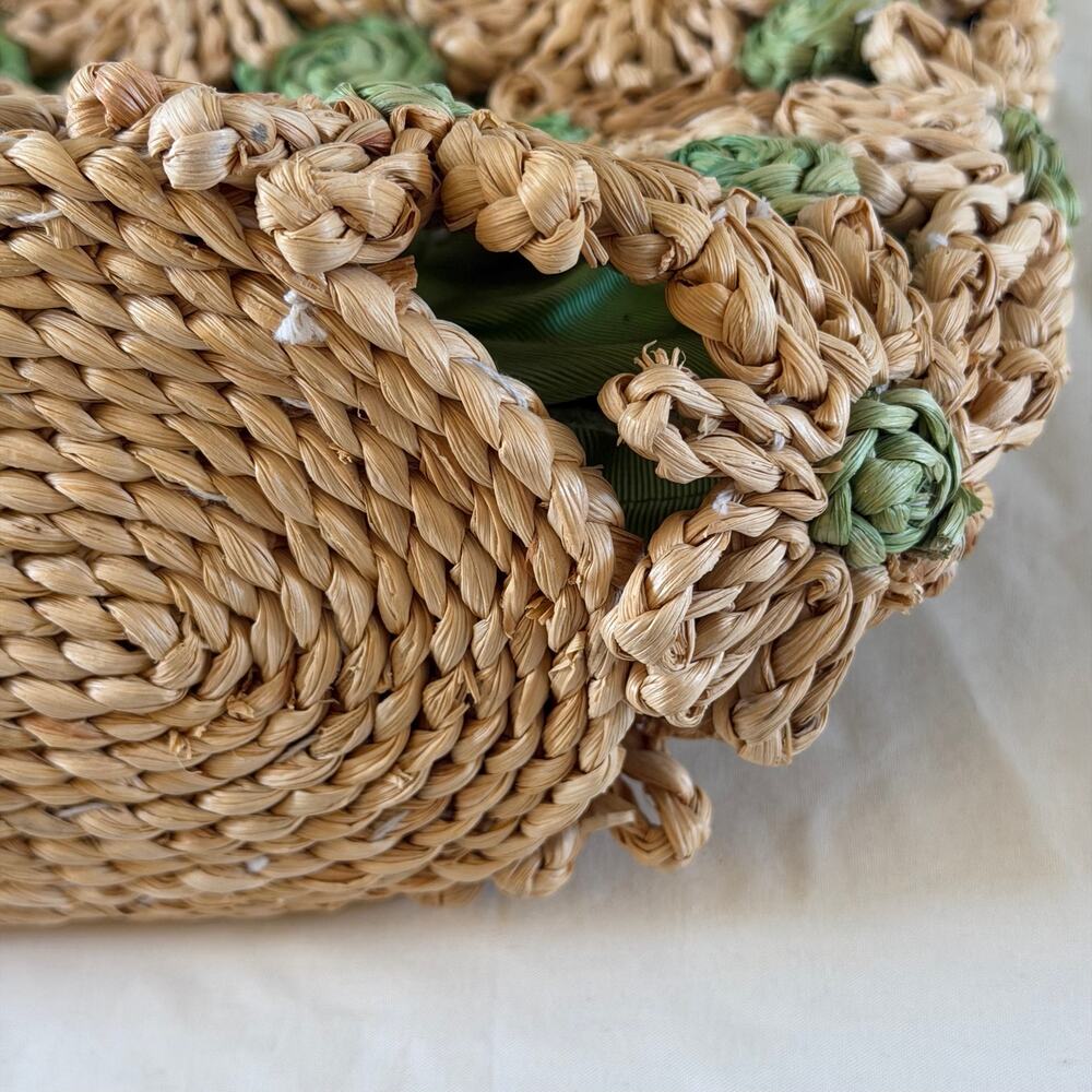 Vtg Y2K 2000s Woven Straw Flower Purse Boho Artsy - Picture 4 of 10